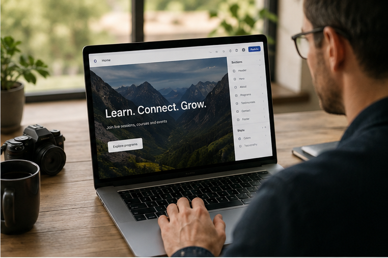 Editing a public teaching website in a no-code page builder