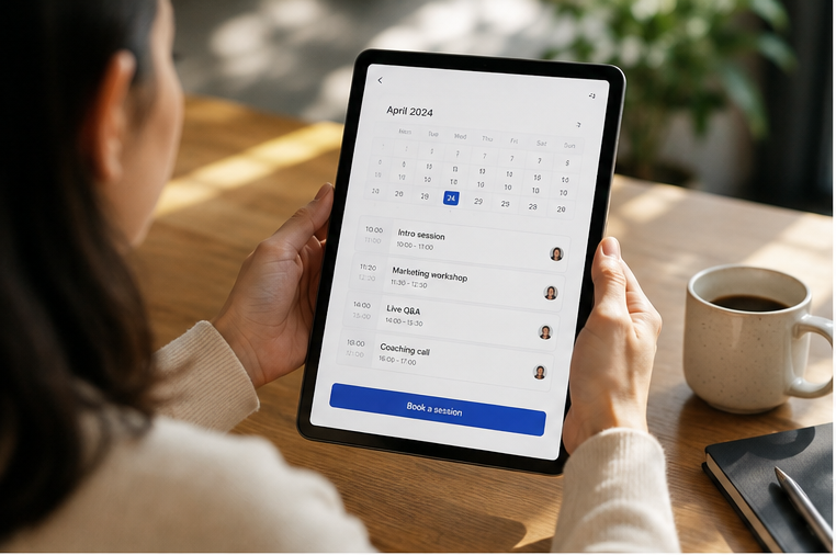 Booking live sessions on a tablet calendar