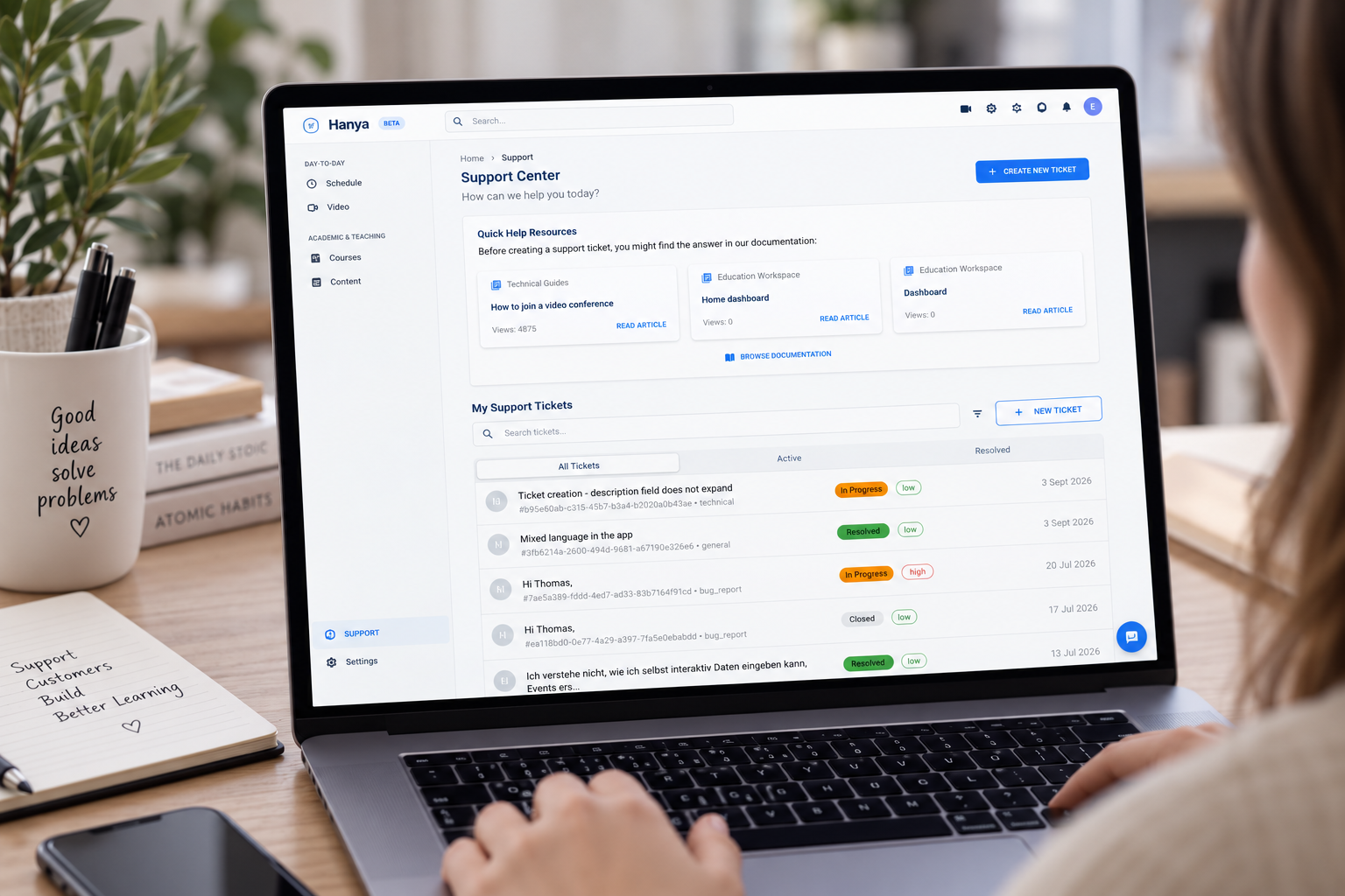 Custom software workspace with modular tools on screen