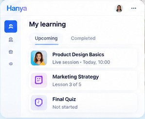 Hanya screen showing upcoming training