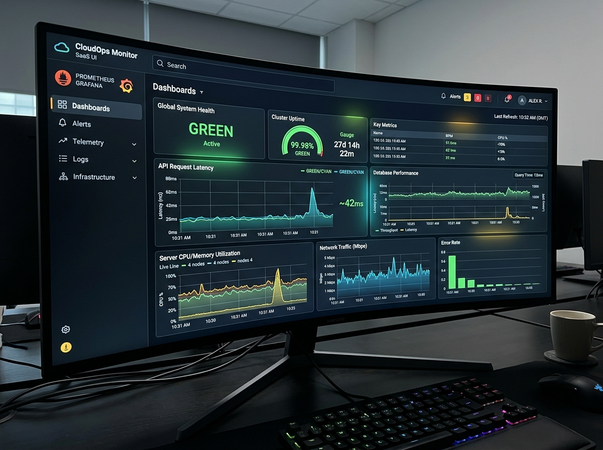 Real-time Prometheus and Grafana metrics and observability dashboard